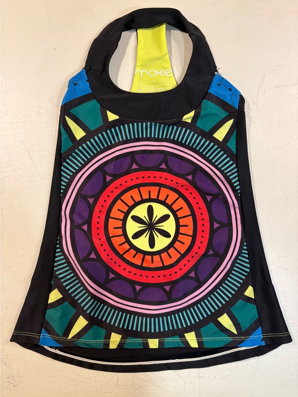 Petite/Youth Cycling Jersey Halter Tank Top - Black with Multicolor Mandala